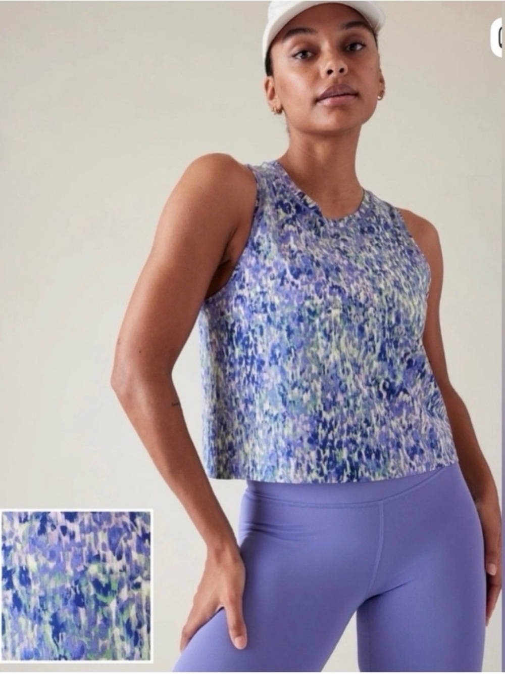 Athleta Ultimate Cropped Muscle Tank Top in a purple flora - XL - Picture 1 of 4